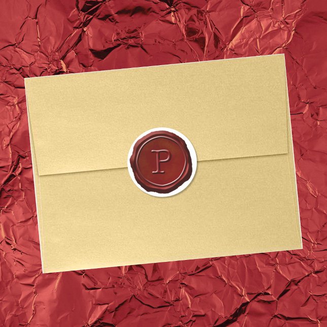 Pegatina Redonda Monograma rojo de sellado de cera P Inicial (Subido por el creador)