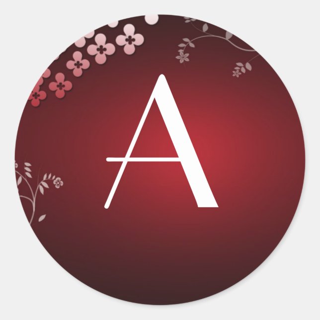 Pegatina Redonda Monograma rojo oscuro (Anverso)