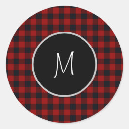 Pegatina Redonda Monograma Rojo y Negro Tapado de búfalo