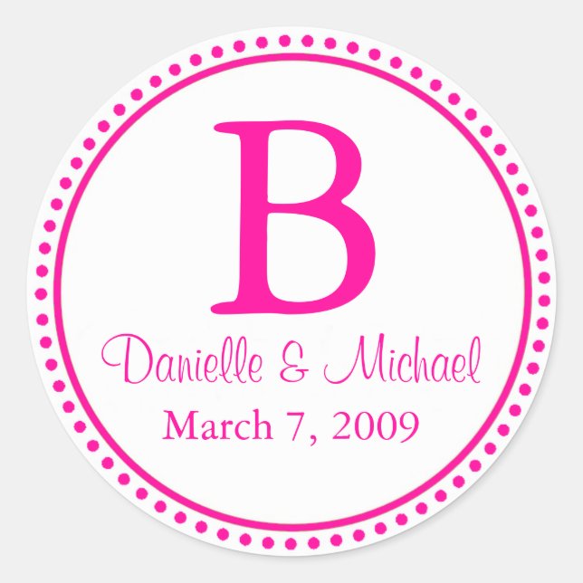 Pegatina Redonda Monograma rosa caliente (Anverso)