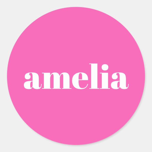 Pegatina Redonda Monograma rosa caliente (Anverso)