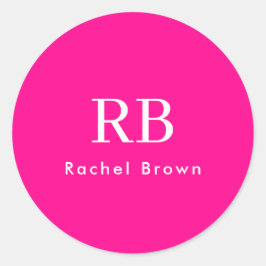 Pegatina Redonda Monograma Rosa Caliente Elegante Feminino Minimali