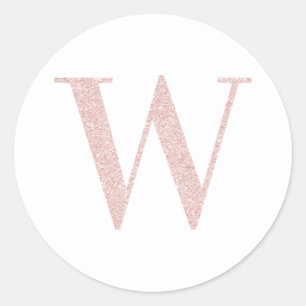 Pegatina Redonda Monograma rosa dorado pálido brillante femenino W