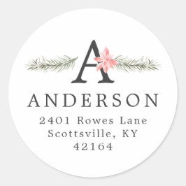 Pegatina Redonda Monograma ruso | Dirección de devolución de Navida