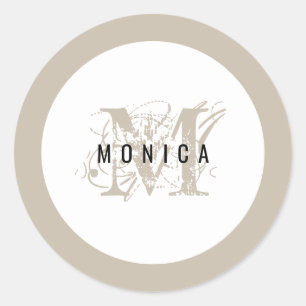 Pegatina Redonda Monograma ruso moderno de moda