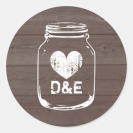 Pegatina Redonda Monograma rústico frasco de masón pegatinas de bod