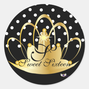 Pegatina Redonda Monograma S-16-Cust de Polka blanco negro.