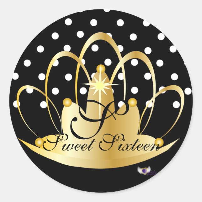 Pegatina Redonda Monograma S-16-Cust de Polka blanco negro. (Anverso)