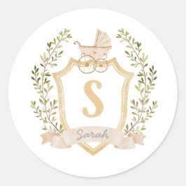 Pegatina Redonda Monograma S de transporte para bebés | Neutral