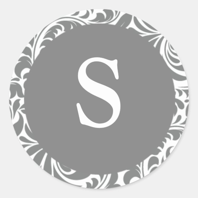 Pegatina Redonda Monograma S Diseñador Gris Gris Gris Boda Monogram (Anverso)