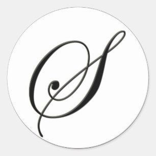 Pegatina Redonda Monograma S elegante en blanco y negro