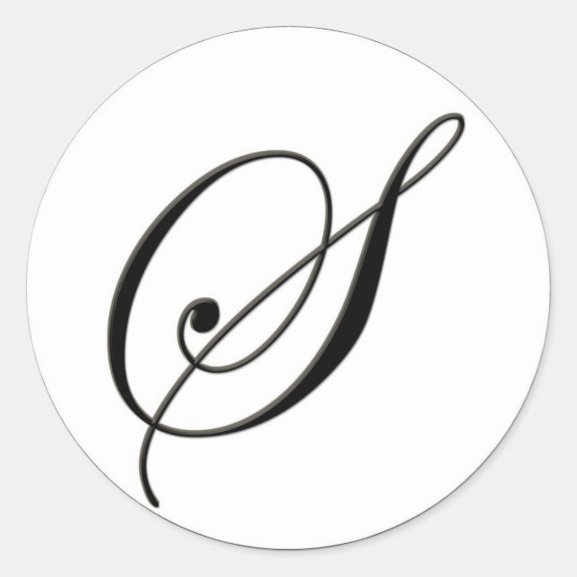 Pegatina Redonda Monograma S elegante en blanco y negro (Anverso)