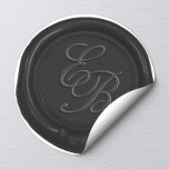 Pegatina Redonda Monograma Script Black Wax Seal Wedding Favor<br><div class="desc">Monograma Guión Sello de Cera Negro Boda Favor Pegatinas.</div>