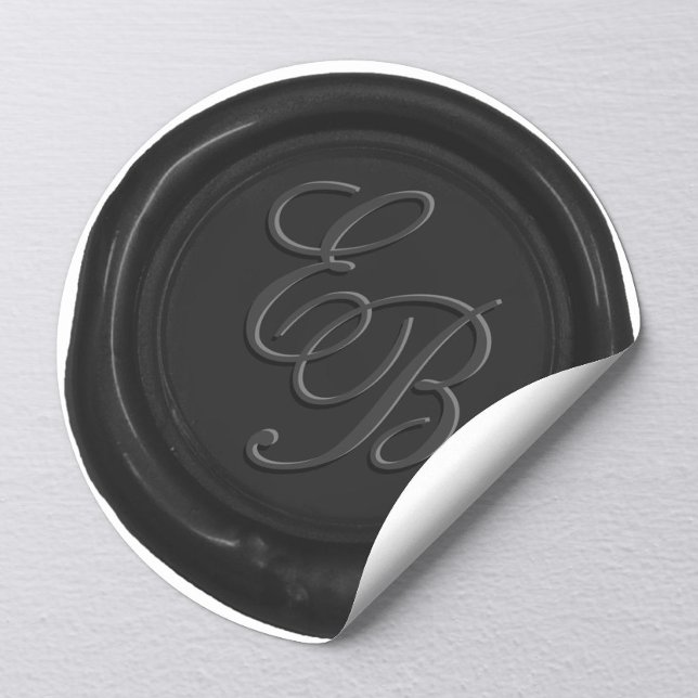 Pegatina Redonda Monograma Script Black Wax Seal Wedding Favor (Subido por el creador)