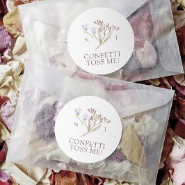 Pegatina Redonda Monograma silvestre confetti me lanza boda de otoñ