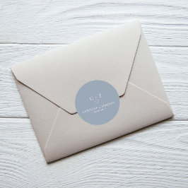 Pegatina Redonda Monograma simple Boda azul turbio inicial