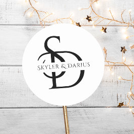 Pegatina Redonda Monograma simple Boda personalizado con nombre