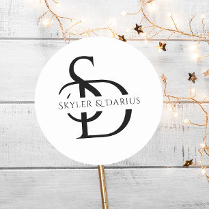 Pegatina Redonda Monograma simple Boda personalizado con nombre