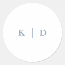 Pegatina Redonda Monograma simple de boda azul elegante y turbio