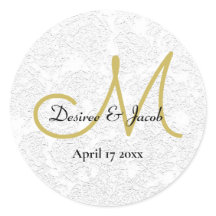 Monograma simple de matrimonio elegante blanco dor