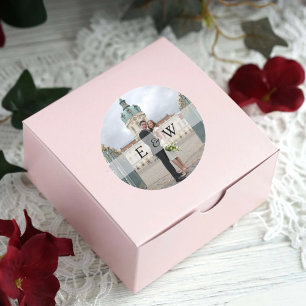 Pegatina Redonda Monograma simple de pareja de iniciadores Boda de 