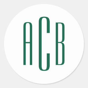 Pegatina Redonda Monograma simple de tres letras en verde cazador