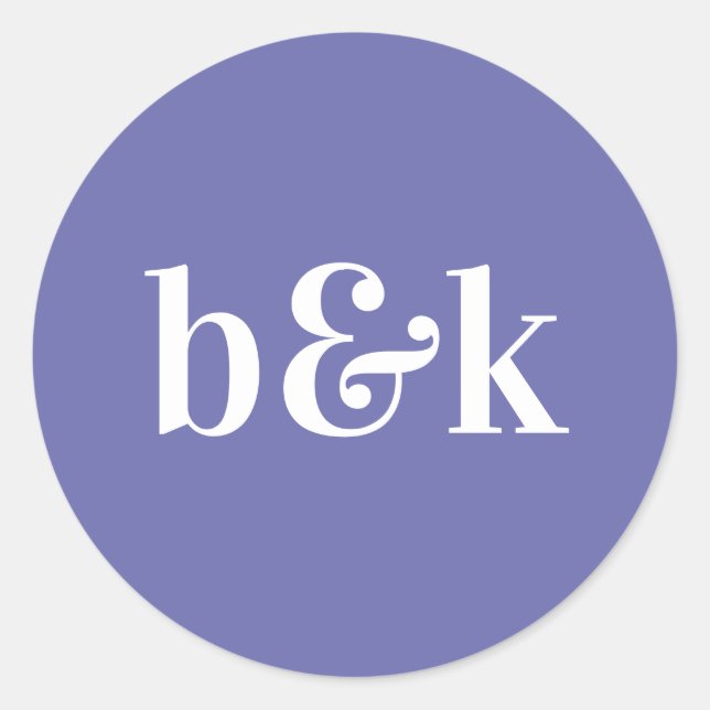Pegatina Redonda Monograma simple Minimalista Iniciales Boda púrpur (Anverso)