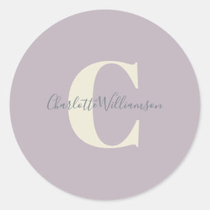 Pegatina Redonda Monograma simple y personalizado en Lilac
