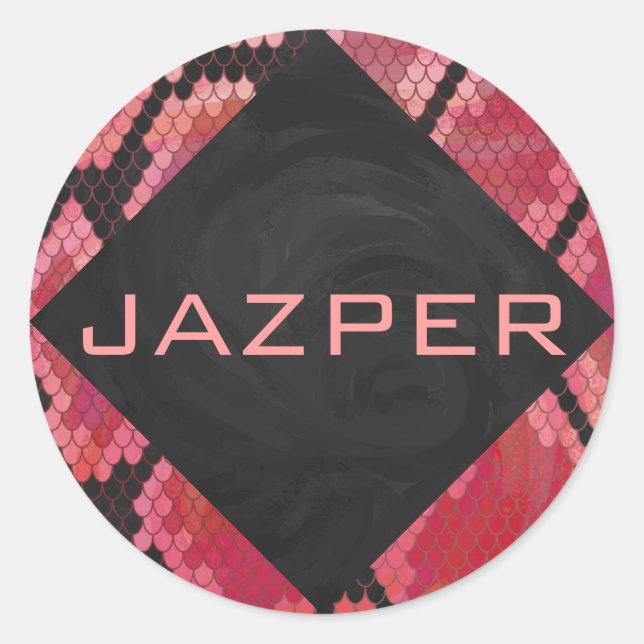 Pegatina Redonda Monograma Snack Impresión negra y roja (Anverso)