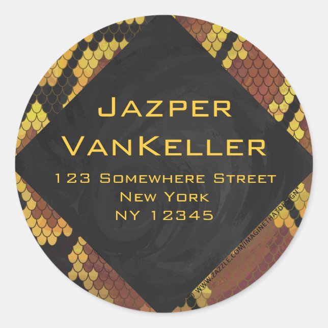 Pegatina Redonda Monograma Snake Brown y Oro Print (Anverso)