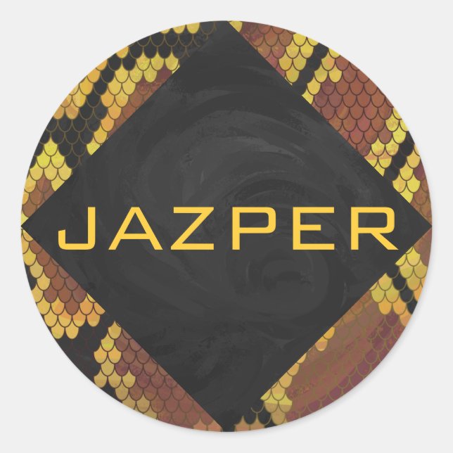 Pegatina Redonda Monograma Snake Brown y Oro Print (Anverso)