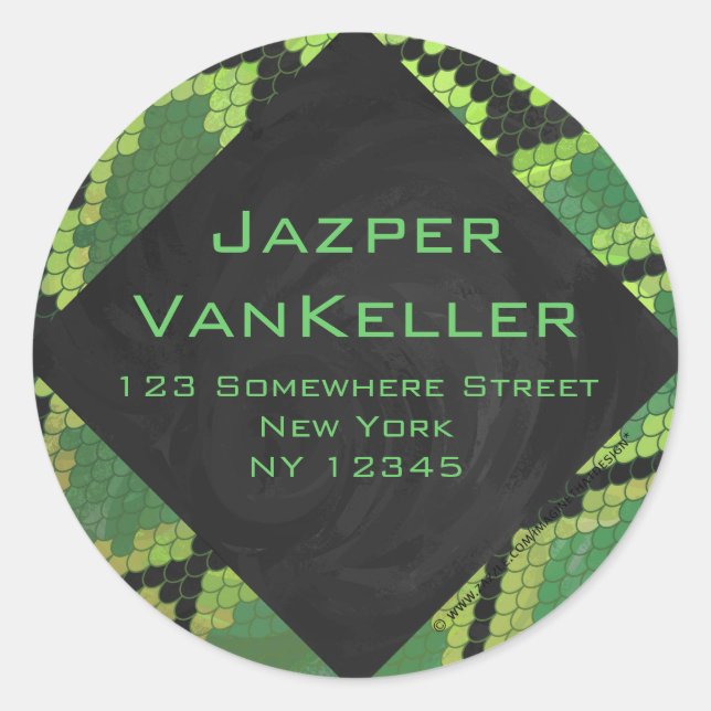 Pegatina Redonda Monograma Snake Verde y Negro (Anverso)