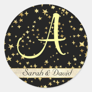 Pegatina Redonda Monograma sobre fondo llenado por estrella