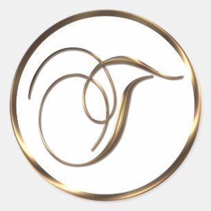 Pegatina Redonda Monograma T Faux Bronze