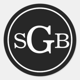 Pegatina Redonda Monograma tradicional circular en blanco y negro