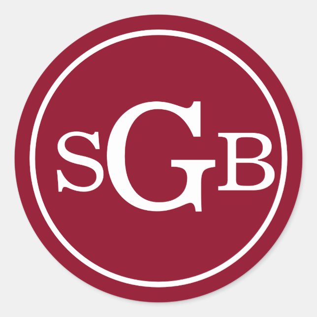 Pegatina Redonda Monograma tradicional circular roja oscuro (Anverso)