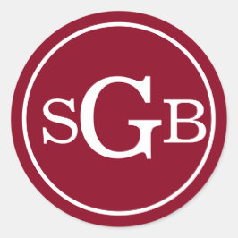 Pegatina Redonda Monograma tradicional circular roja oscuro