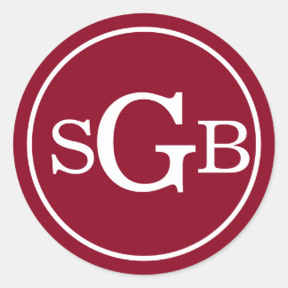 Pegatina Redonda Monograma tradicional circular roja oscuro