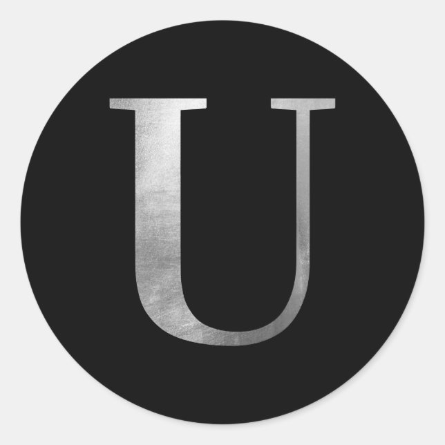 Pegatina Redonda Monograma U de Relieve metalizado gris plateado so (Anverso)