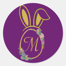 Pegatina Redonda Monograma único de conejito de Pascua