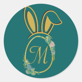 Pegatina Redonda Monograma único de conejito de Pascua