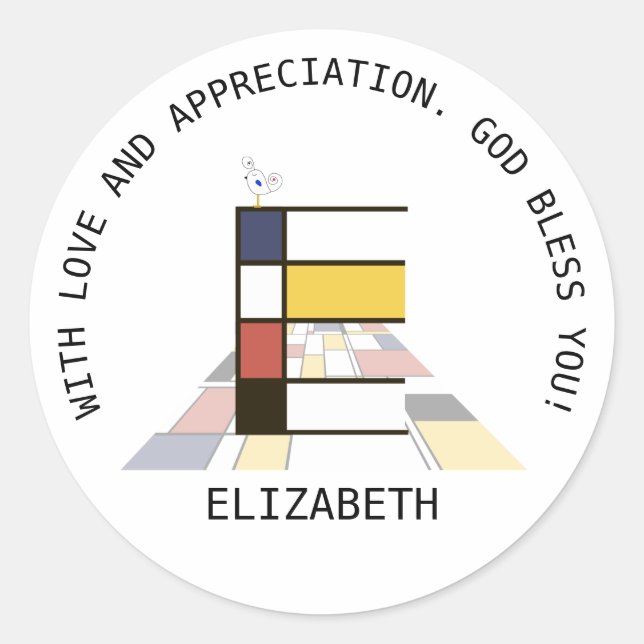 Pegatina Redonda Monograma vanguardista de estilo artístico. Letra  (Anverso)