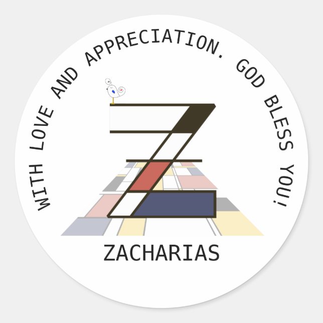 Pegatina Redonda Monograma vanguardista de estilo artístico. Letra  (Anverso)