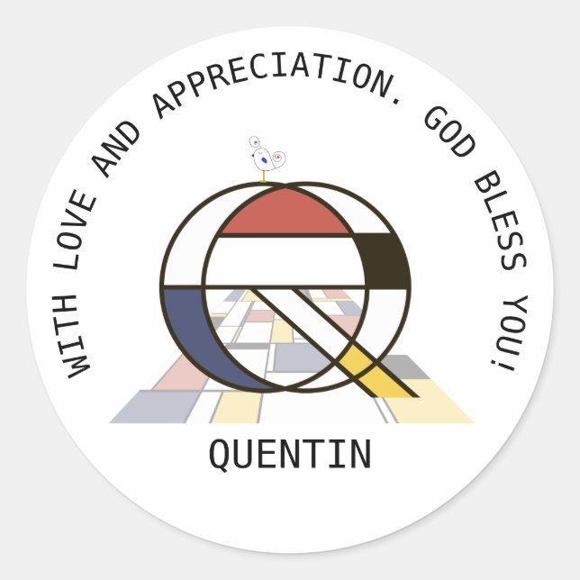 Pegatina Redonda Monograma vanguardista de estilo artístico. Letra  (Anverso)