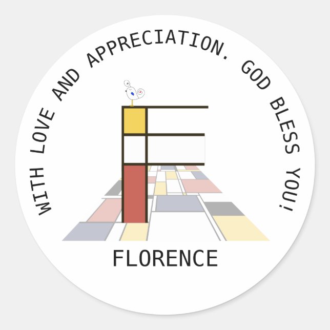 Pegatina Redonda Monograma vanguardista de estilo artístico. Letra  (Anverso)