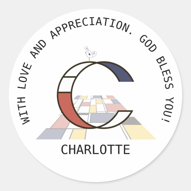 Pegatina Redonda Monograma vanguardista de estilo artístico. Letra  (Anverso)