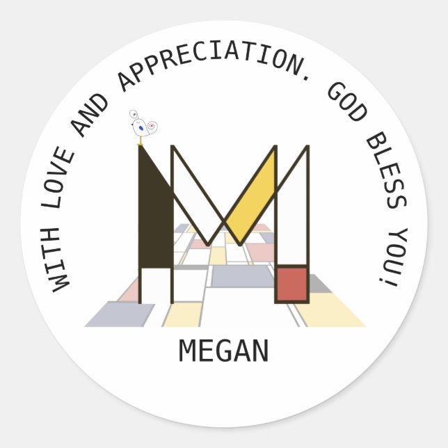 Pegatina Redonda Monograma vanguardista de estilo artístico. Letra  (Anverso)