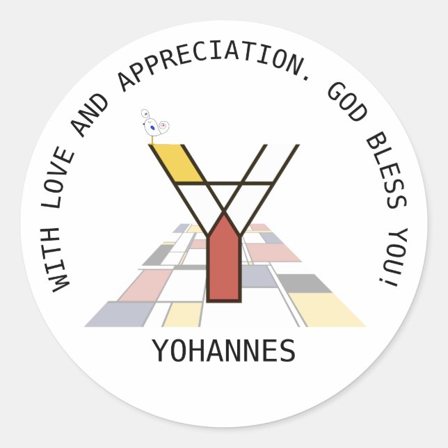 Pegatina Redonda Monograma vanguardista de estilo artístico. Letra  (Anverso)