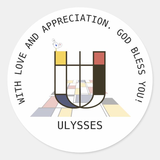 Pegatina Redonda Monograma vanguardista de estilo artístico. Letra  (Anverso)