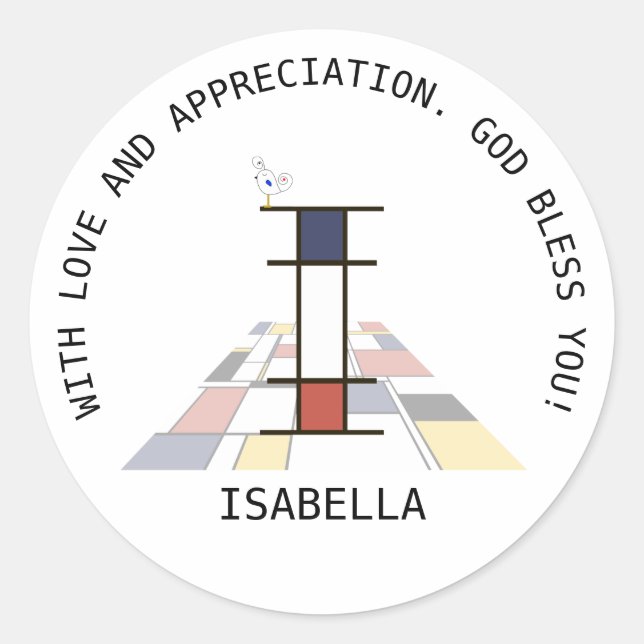 Pegatina Redonda Monograma vanguardista de estilo artístico. Letra  (Anverso)